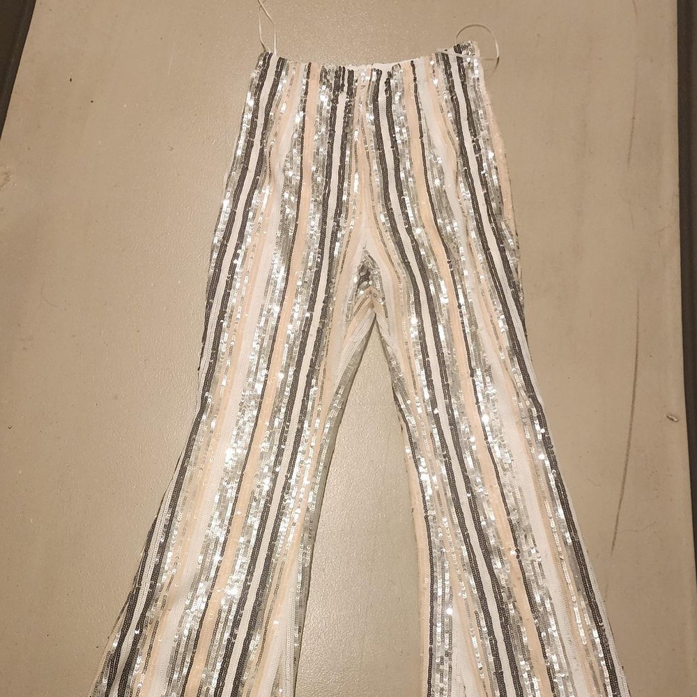 HIGH WAIST STRIPE SEQUIN FLARES SZ LARGE